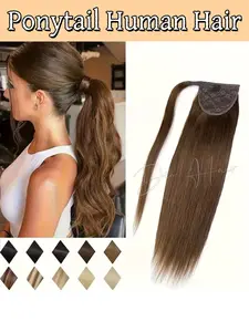 Women's Natural-Looking Human Hair Ponytail Extensions, Straight Texture Soft Colors, Secure Clip-In Design, Perfect for Daily Use