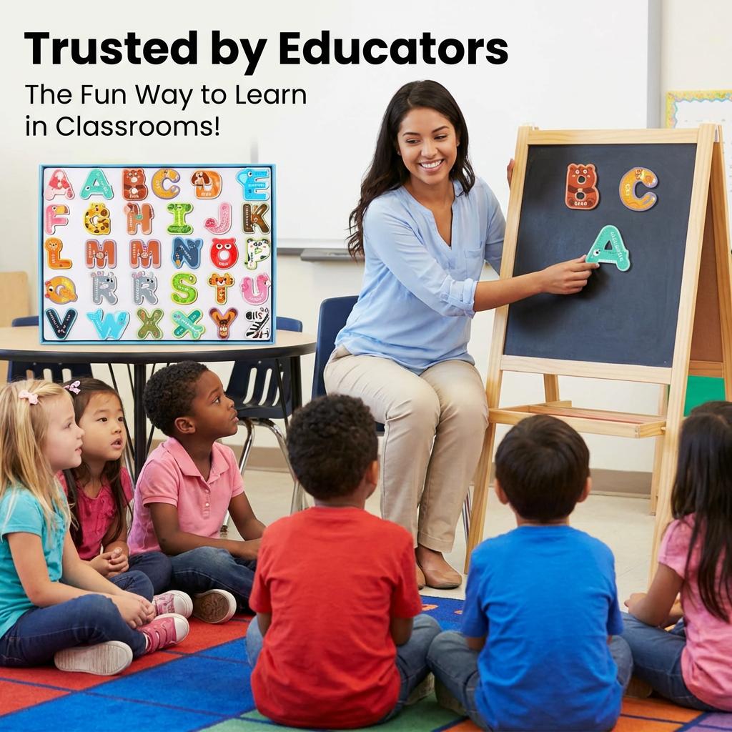 26pcs Chunky Animal Alphabet Magnets - Large Uppercase EVA Foam Letters - Cute Zoo Theme ABC Learning Set for Whiteboard Colorful Read and Rhyme Flip Books preschool toys  Card Reader for Kids Talking  Cards Set Interactive Flash math fidget parenting