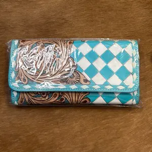 Checkered Wallet tooled leather hand painted