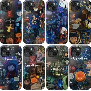Movie Collage Phone Case, Soul Button Eyes Cartoon Character Cover Fit for iPhone 17 16 15 14 13 12 11 X 8, Unique Accessories, Preppy and Cute, Scrapbook, Trendy, Durable O