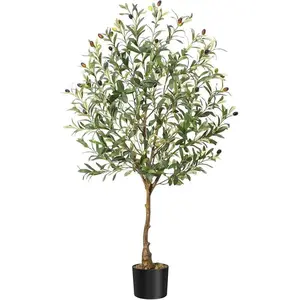 Artificial Olive Tree 4ft Tall Faux Potted Olive Silk Plant Fake Olive Branches and Fruits Artificial Tree for Office House Living Room Home Decor Decorative Round Set