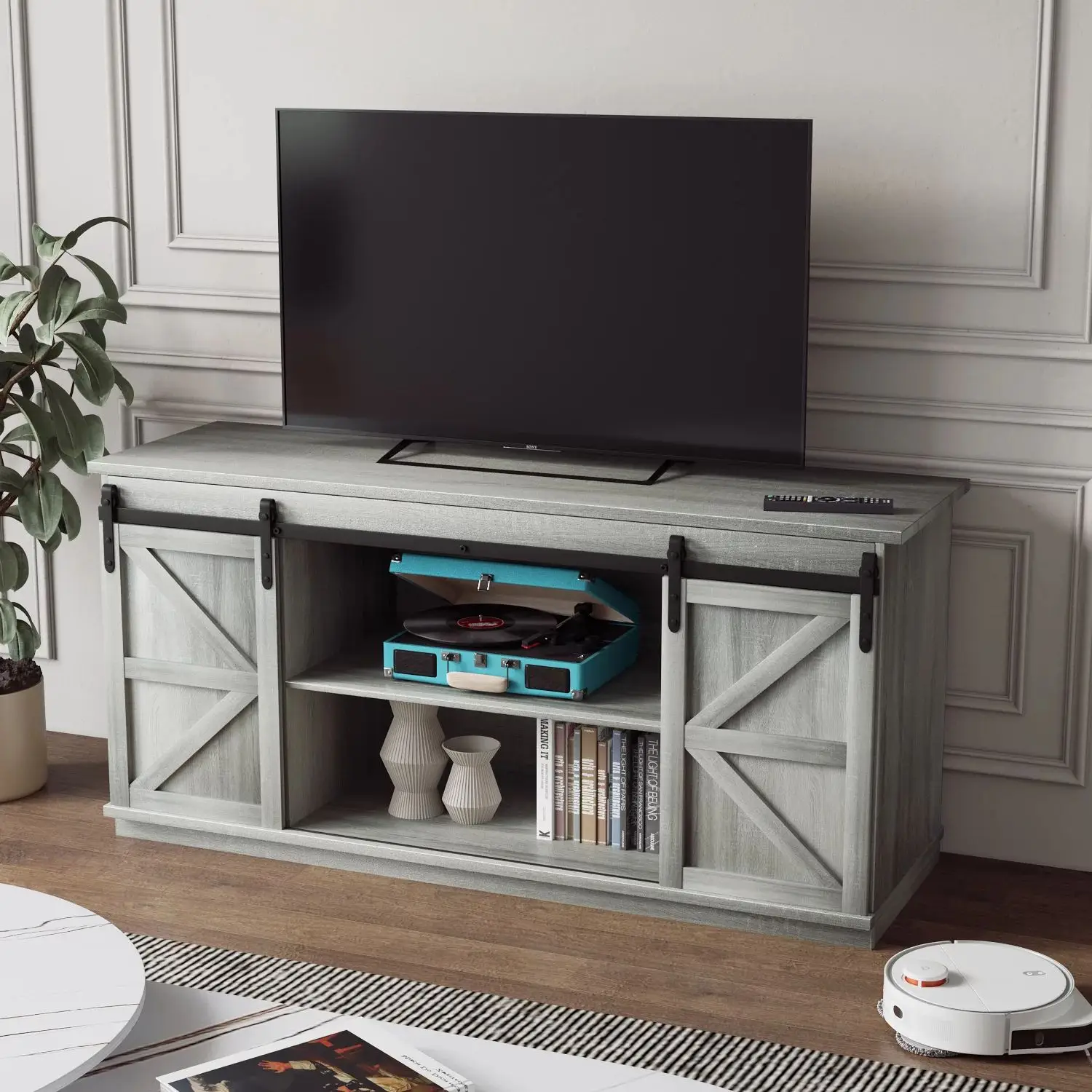 FURMAX Modern Farmhouse Barn Door TV Stand for TVs up to 65"