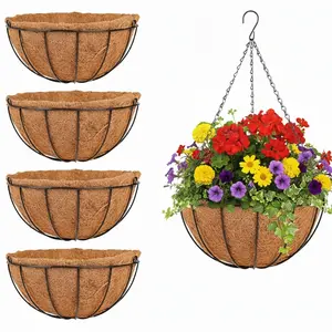 4PCS Retro Iron Hanging Planter Basket, Outdoor Planters, for Outdoor Garden Patio Decoration Sturdy Metal Wire Flower Pot Holder for Porch Balcony Yard Vintage Style Hanging Plant Container for Lush Greenery Vines Home Decor Vertical Gardening Essential