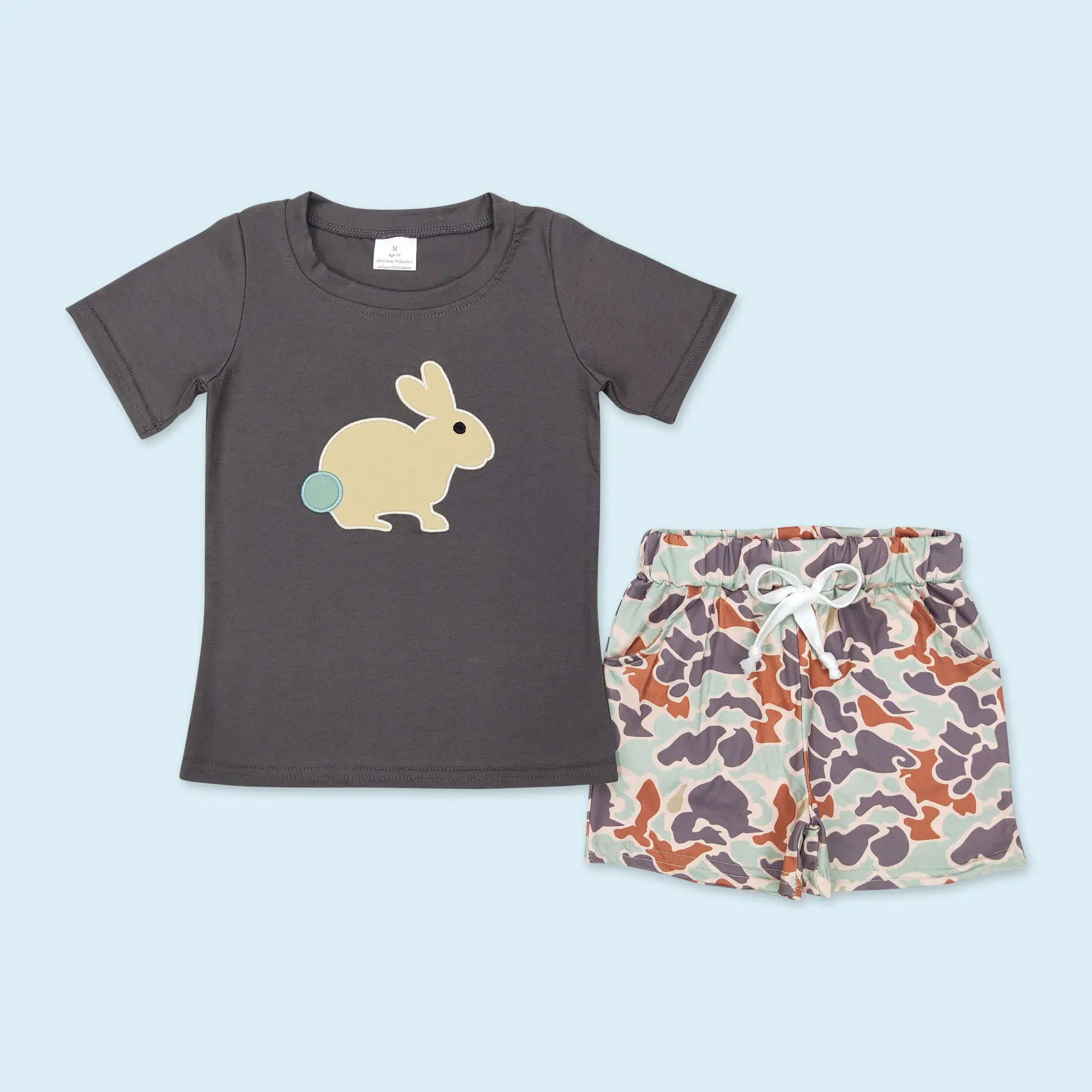 Embroidery Easter bunny kids boy camo outfit