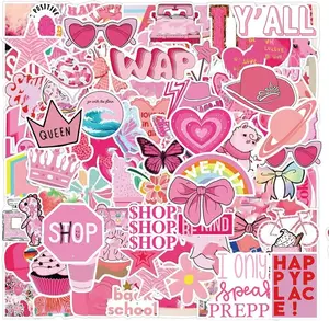 100pcs Preppy Stickers Pink Cute Vinyl Decorative Stickers Waterproof Sticker Pack for Laptop Phone Water Bottle Kids Teen Girls Stocking Stuffer Gift