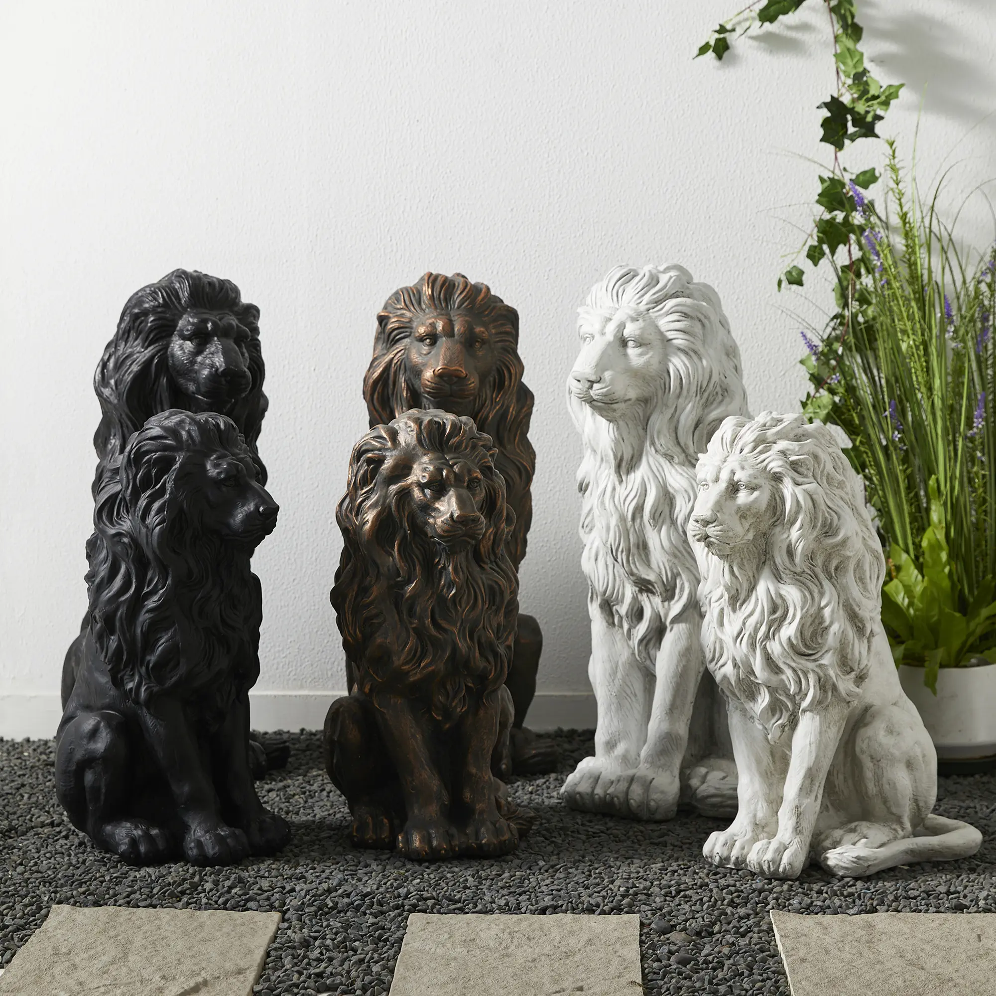 Glitzhome MGO Guardian Antique Bronze Sitting Statue - 20.75"H/27.75"H Fiberglass Rock Decor, Decorative Gardening-Themed Statues for Home Improvement & Garden Accents Yard Lion Sculpture Statuary