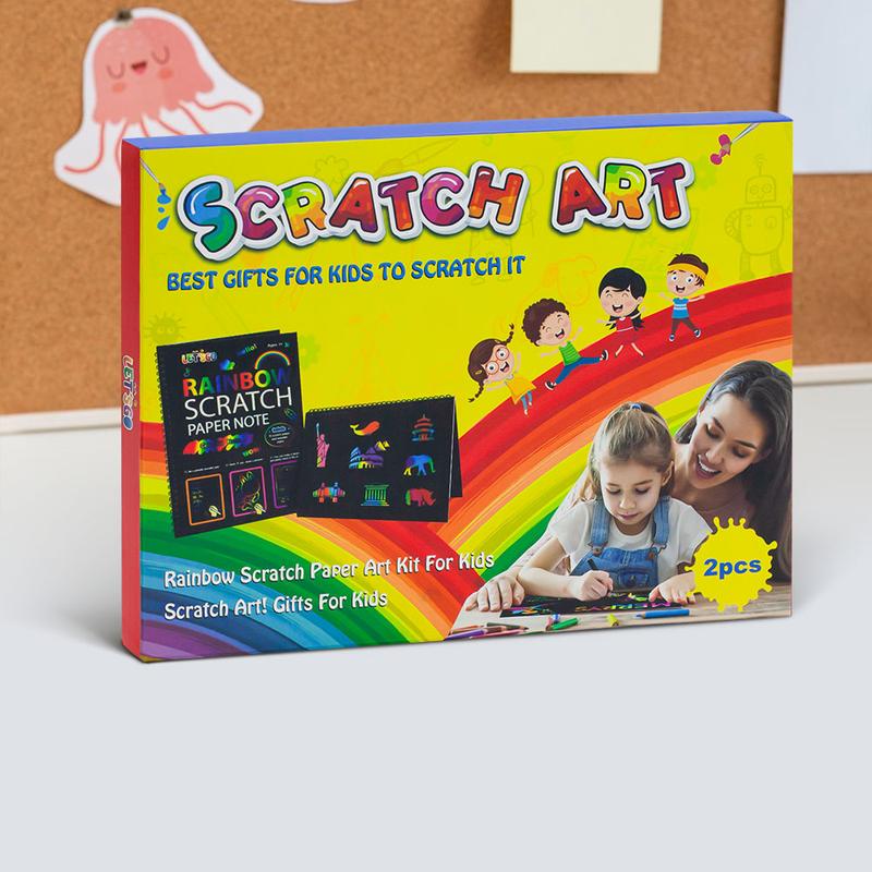 EFFUN Rainbow Scratch Paper Art Set, 1 or 2 Count with 2 Bamboo Stylus, 10 Pages Color Scratch Notebook, Extra 6 Templates, Birthday Gift for Kids, Party Favor Creative Art Supplies