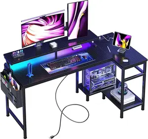 Gaming Table 48 Inch L Shaped Gaming Desk Power Outlets For Office Or Game Room Colorful Led Lights Reversible Computer Desk With Monitor Stand And Storage Shelves