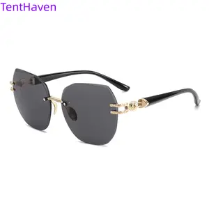 2026 trendy new frameless cut edge sunglasses for women, Korean version, trendy large frame round face, internet famous sunglasses, UV resistant glasses