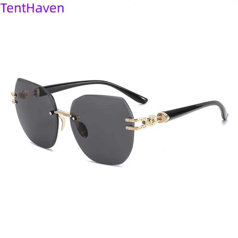 Women's Rimless Cut-Edge Design Sunglasses - Trendy Korean Large Frame Female Eyewear, Lightweight Premium UV-Resistant UV-Protection Lens for Outdoor Sports, All-Match, Stylish Sunglasses, Casual Shades, Oversized Trendy Sunglasses