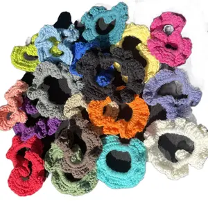 Hand-crocheted cotton scrunchies in various colors for long hair