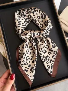 Elegant Vintage Leopard Print Scarf, Lightweight Bohemian Neck Wrap, Comfortable Square Silk-Feel Shawl for Spring Summer, Boho Style Scarf