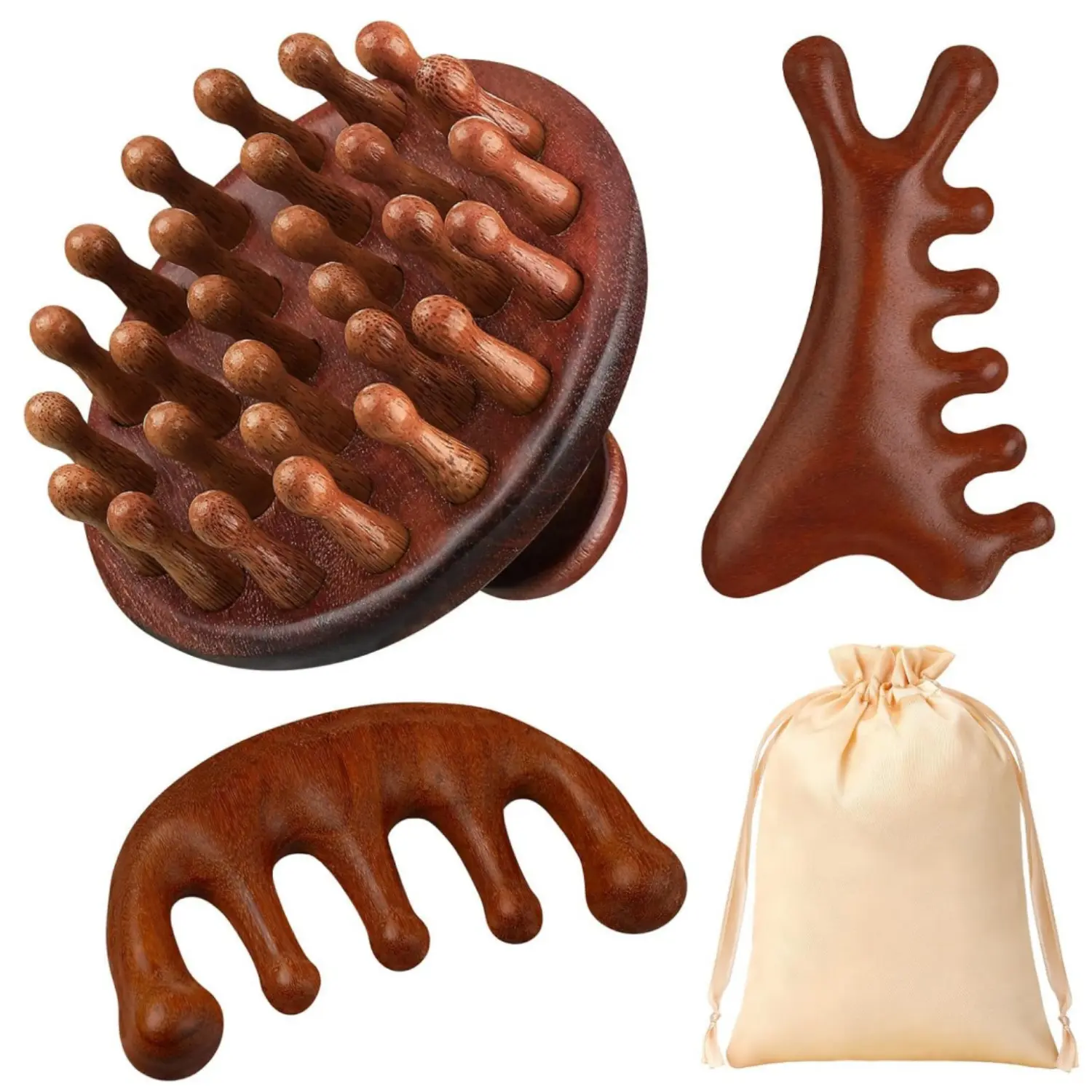 3Pcs Wooden Scalp Massager - Handmade Natural Green Sandalwood Wide Tooth Combs - Wood Massage Comb & Sandalwood Comb for Luxurious Hair Care - Home Improvement.