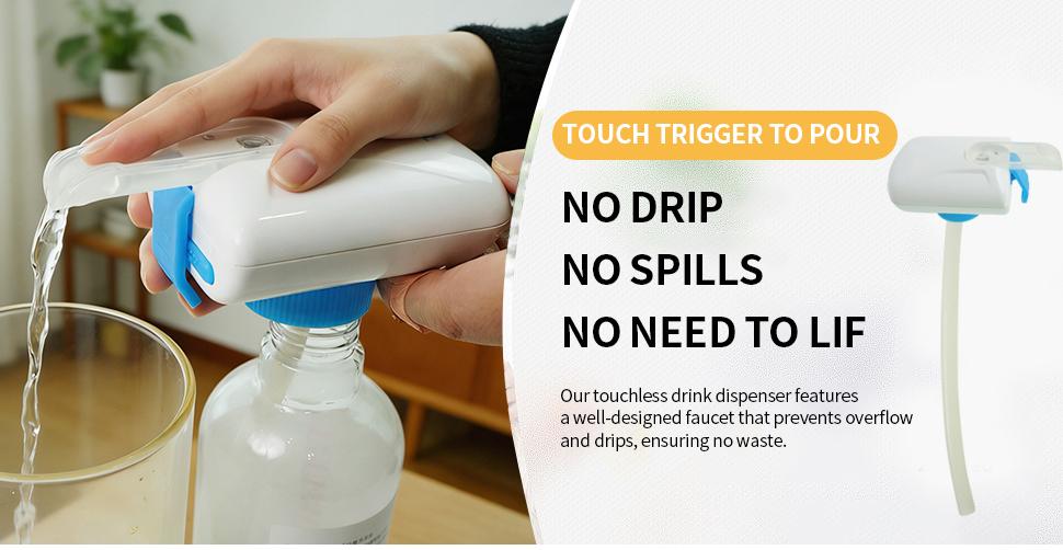 Electric Beverage Dispenser, Rechargeable Touch Press Water Outlet, Leak-Proof & Drip-Proof Design, Universally Fits 2.5-4.5 cm Bottle Mouths, Portable Pump for Water, Milk and Juice (White / Orange)