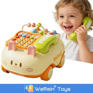 Baby Rabbit Simulation Phone Machine, Realistic Bell Sound, Digital Music, Cute Sensory Educational Toy for Infants, Interactive Plaything