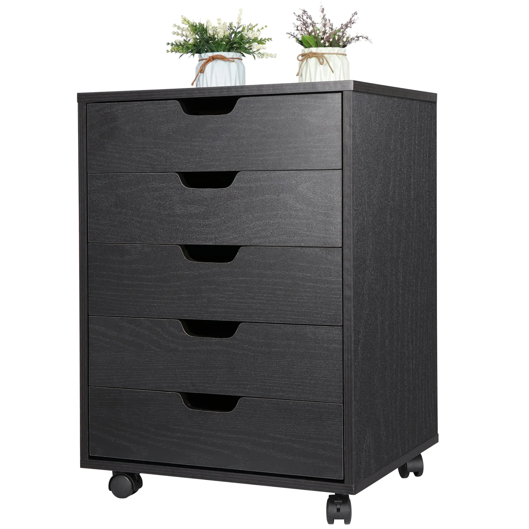 5-Drawer Simple Home Office Desk Cabinet - Portable Rolling Standing Storage Trolley with Rolling Casters, Smooth Gliding Drawers, Fast Installation, Black Indoor Furniture