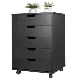 SuperDeal Home Office Desk Cabinet Simple Style 5 Drawers Organization Trolley with Casters Black