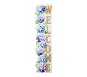Glitzhome 42"H Solid Wood Hydrangea "WELCOME" Porch Sign