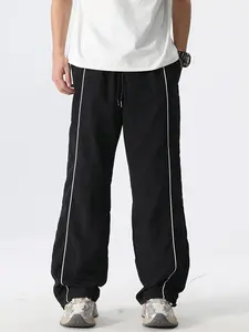 Men's Black Side White Striped Drawstring Lightweight Casual Sports Pants,summervibes