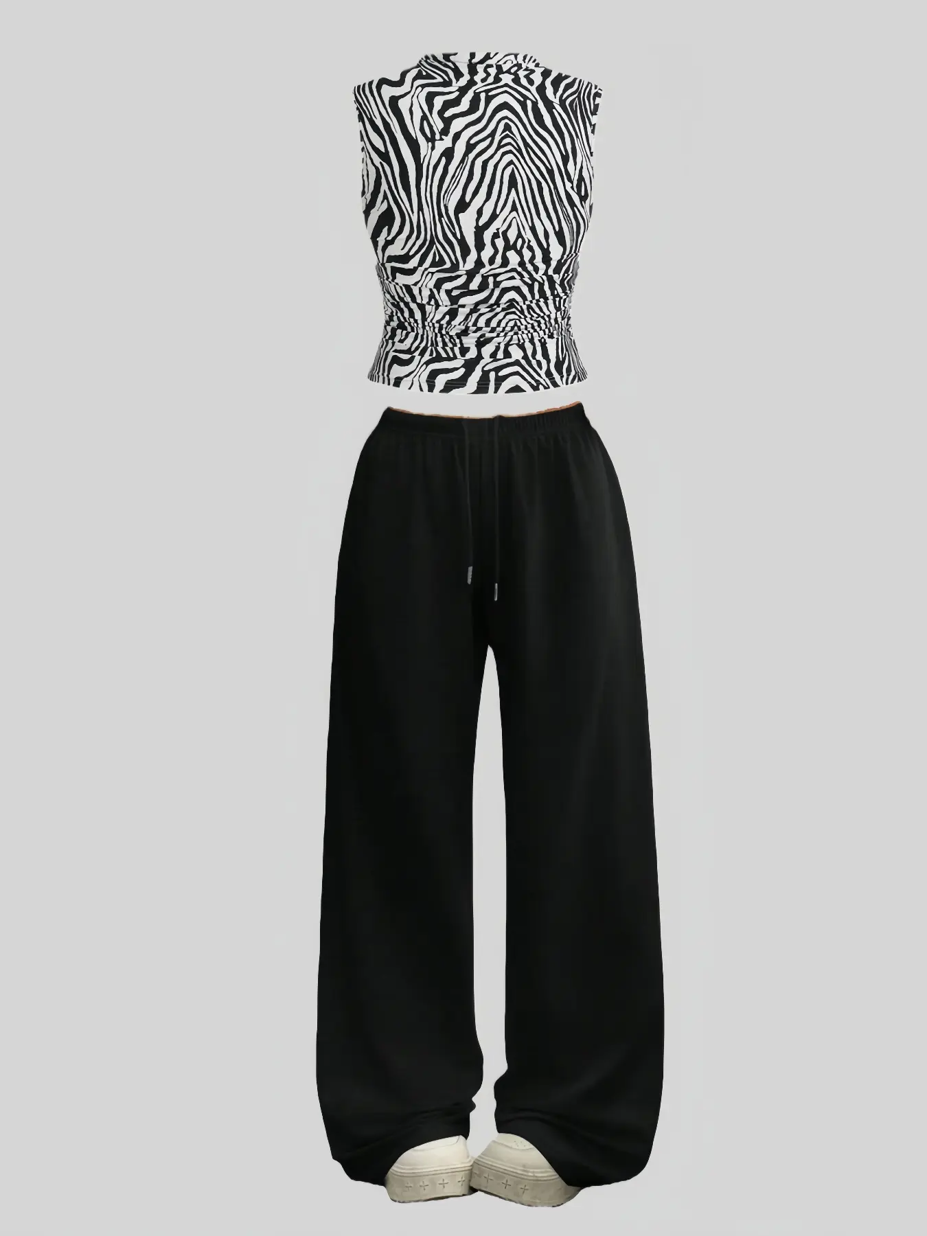 Women's Zebra Print Slim-Fitting Top & Straight-Leg Pants Set, Casual Summer, Comfortable Two-Piece Suit for Daily Wear