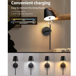 2 pieces of rechargeable battery-powered wall lamps, Adjustable Lights, gold/white touch iron wireless wall lamps, with adjustable lampshade and remote control, suitable for bedroom, living room, corridor battery-powered wall lamp
