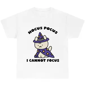 Hocus Pocus I Cannot Focus Funny Witchy T-Shirt, Magical Humor Graphic Tee, Spooky Cute Meme Shirt, Trendy Unisex Casual Gift