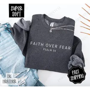 FaithOverFearSweatshirt,ReligiousSweater,CuteWomen'sCrewneck