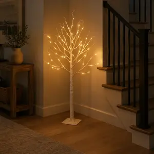 4 ft / 5 ft / 6 ft, realistic high-gloss LED birch tree lights, remote-controlled dimming, USB-powered, IP44 waterproof, 8 lighting modes, suitable for Halloween, weddings, Christmas decorations, and indoor home decor floor lamps, modern style,