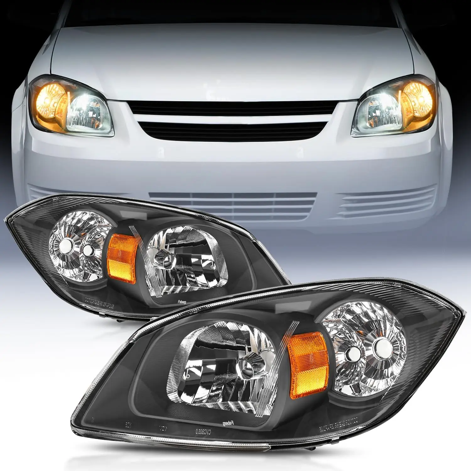 Nilight OE Compatible Plug-in Fit Sealed Headlight Assembly for 2005-2010 Chevy Cobalt, 2005-2009 Pontiac Pickup Truck - Black Housing, Amber Reflector, Driver & Passenger Side Replacement, Car Exterior Upgrade, Adjustable, Reflective, Shock-Resistant