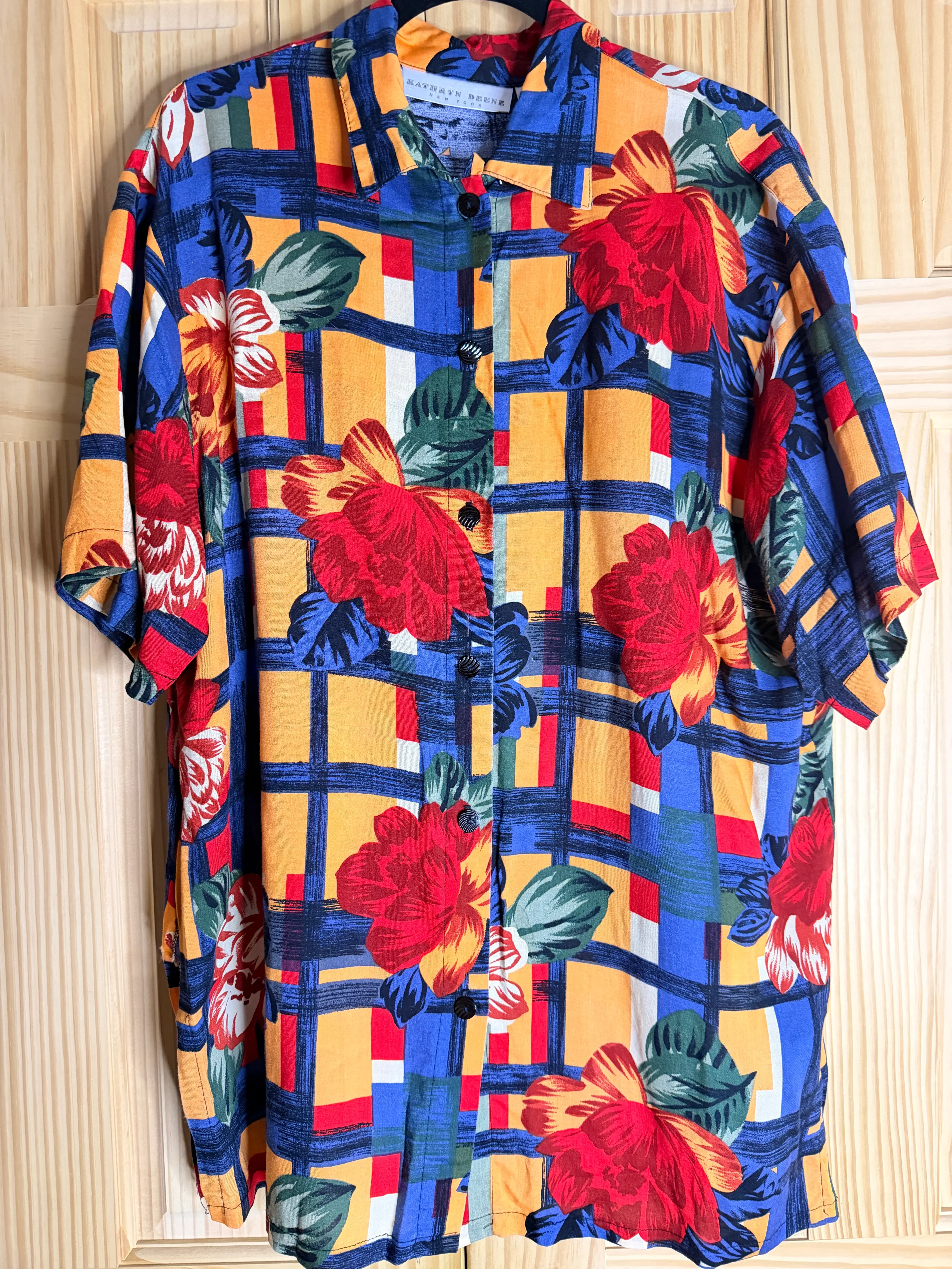 Vintage Kathryn Deene Tropical Floral Rayon Button Front Shirt Size 18/20