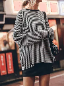 Women's Long Sleeve Striped Loose-Fitting Casual Top, Summer Fashion Women's Clothing, Comfortable & Stylish Design, Casual Summer Chic