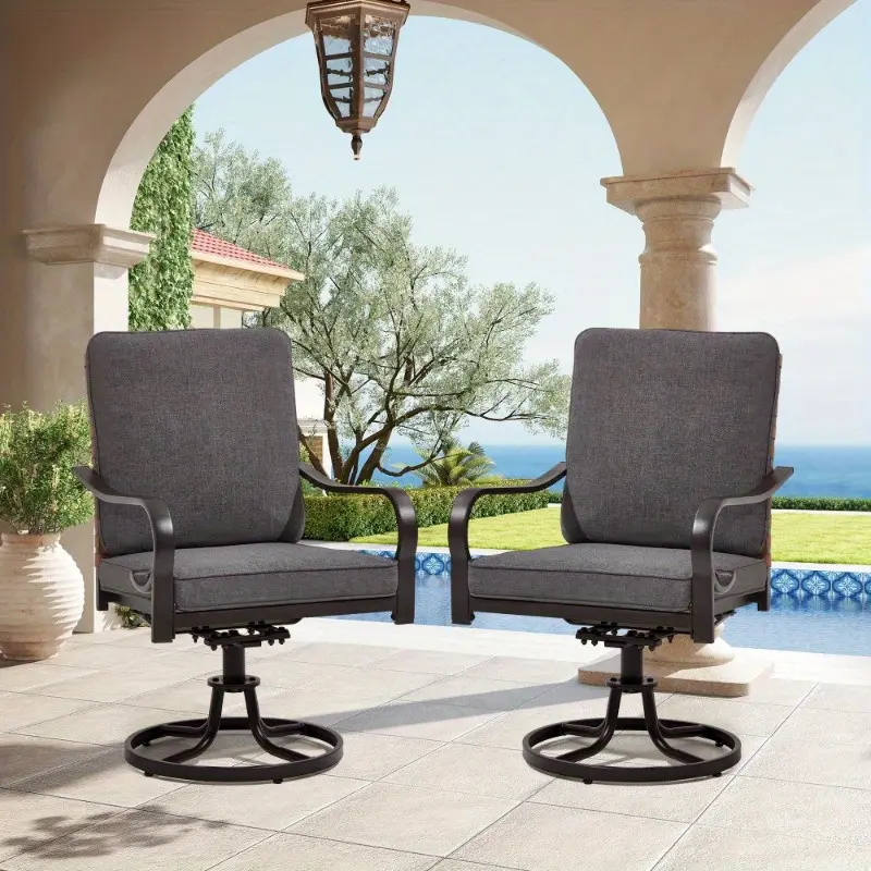 Swivel Patio Chairs Set of 2, Heavy Duty Outdoor Dining Chairs with Thickened Cushions, Metal Patio Chairs Gentle Rocker for Outside, Wicker Patio Chairs Ideal for Garden, Backyard, Beige/Gray/Blue