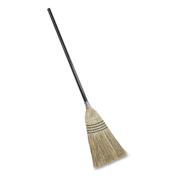 Concrete Heavy-Duty Bulldozer Broom for Pet Hair Removal - Natural-Fiber Bristles, 54 in. Length, 4 Rows of Stitching, Classic Design, Easy Storage, Wire-Wound, Hang-Up Feature, Black & Natural, for Indoor Hard Floors, Outdoor Use, Four Rows Of Stitching