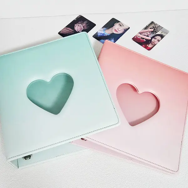 PopKoolShop Kpop A4 Gradient Heart Cutout Photocard Binder | 20 inner pages of 9 Pocket Single Side Inner Refills | Kpop Photocard Binder