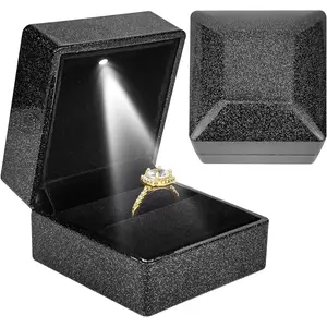 Luxury Ring Box with LED Light, Ring Box for Proposal,Engagement,Wedding,Square Shaped Luxury  Box with LED Light for -Starry Sky Black