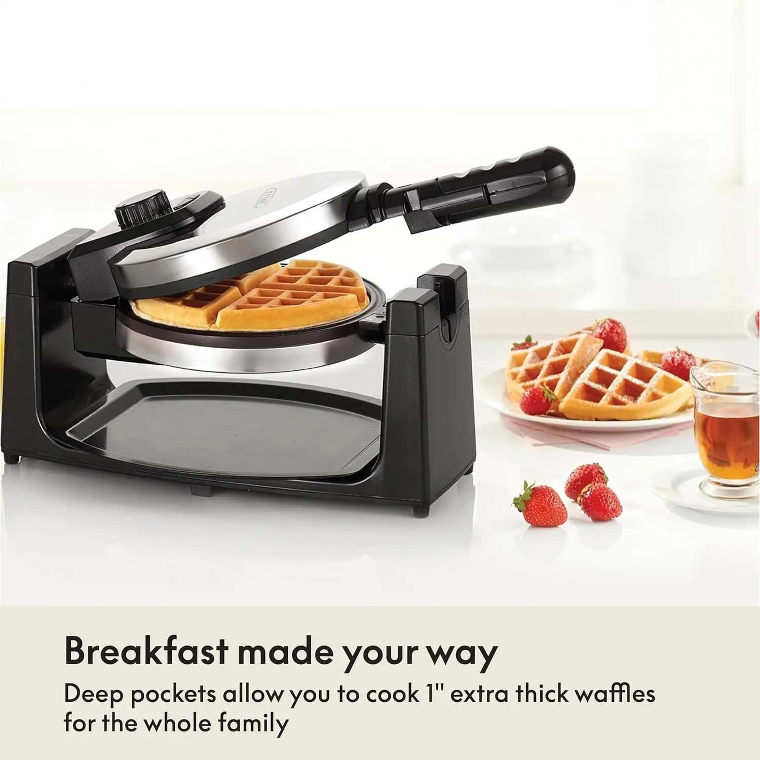 Classic Rotating Belgian Waffle Maker with Nonstick Plates, Removable Drip Tray, Adjustable Browning Control and Cool Touch Handles, Stainless Steel