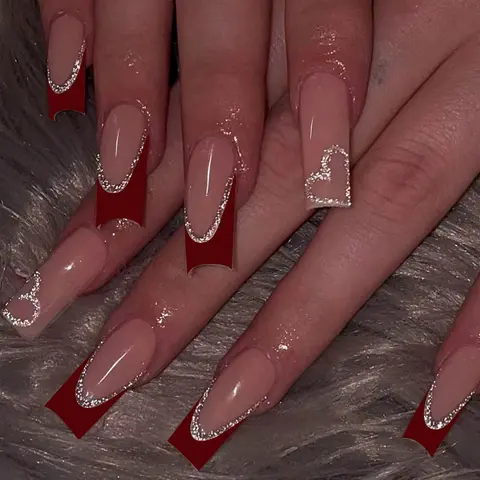 24pcs French Heart Acrylic Press-On French Tips Nails Set, Includes Jelly Glue & Nail File, Easy Wear, Perfect for Parties, Dancing, Daily Use
