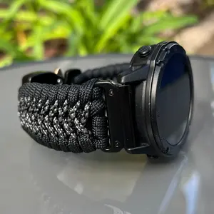 Quick Fit Paracord Watchband, personalized to replace bands for Garmin 20mm, 22mm and 26mm|Black and Charcoal.