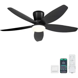 42" Ceiling Fans with Lights-Low Profile Ceiling Fan with Light and Remote/APP Control,Flush Mount,DC Reversible,LED Dimmable Black Ceiling Fans for Bedroom,Indoor/Outdoor Patio Use