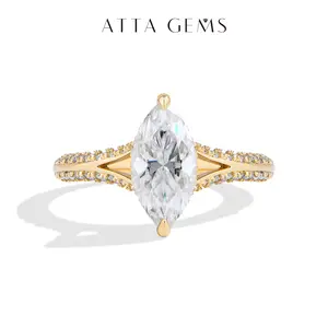ATTAGEMS D Color Marquise Shape 2.0ct Lab-Created Moissanite Ring for Women Men Unisex 925 Sterling Silver Engagement Wedding Sparkling Anniversary Jewelry R308