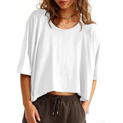 Women's Oversized Cropped T-Shirt - Casual Summer Short Sleeve Loose Fit Tee Top Comfortable Breathable Cotton Blend Perfect for Daily Wear Beach Outing Shopping Lightweight Fashion Style Women's Oversized Cropped T-Shirt - Casual Summer Short Sleeve Loose Fit Tee Top Comfortable Breathable Cotton Blend Perfect for Daily Wear Beach Outing Shopping Lightweight Fashion Style