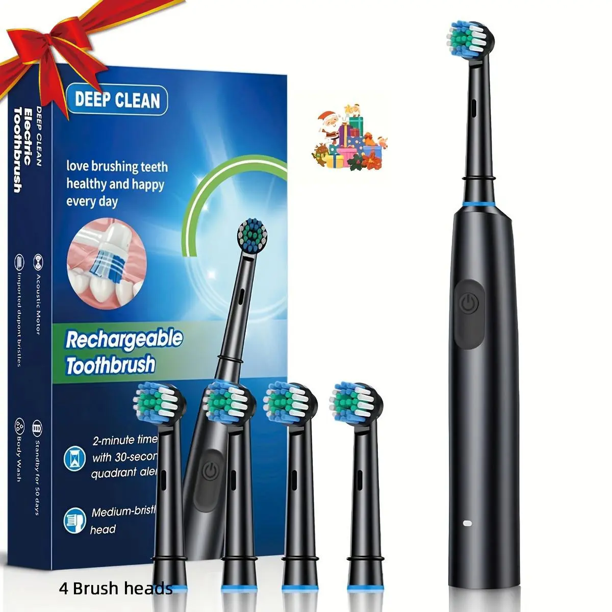 Rotating Electric Toothbrush for Adults, Rechargeable with 5 Modes, 4 Interchangeable Soft Bristle Heads, Deep Cleaning Oral Care Tool