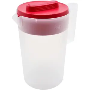 1 Pack 1 Gallon 4 Quarts Plastic Beverage Pitcher Clear Body & Red Lid, 3 Position Pour Spout Lid for Water Tea and Drinks