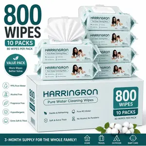 800 Count Baby Water Wipes (10 Packs x 80 Wipes), Unscented Hypoallergenic Pure Water Cleaning Wipes, Extra Thick & Soft for Sensitive Skin, Alcohol-Free & Paraben-Free, 3-Month Family Supply