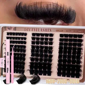 Russian Lash Extensions Kit, Eyelash Extensions Set, 3D Volume Fluffy D-Curl Eyelash Clusters, Multiple Sizes 10–18 mm, DIY Lashes for a Natural Look, Mixed Packs of 300/240/170 Pieces, D Curl Eyelashes