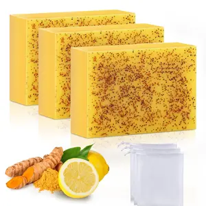 1/3pcs Kojic Acid Soap, Natural Lemon Turmeric Soap Bar with Vitamin C for Dry Sensitive Skin, Turmeric Soap for Face, Body and Hands