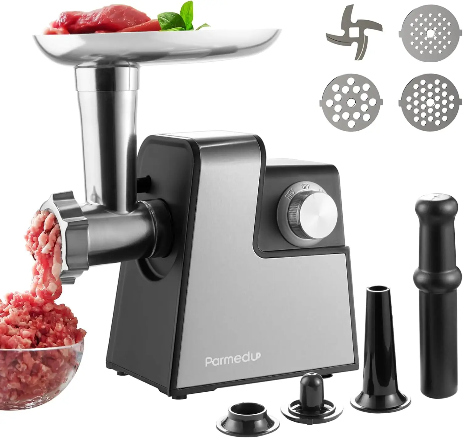 Electric Compact Stainless Steel Meat Grinder Mincer with 3 Plates, Blade, Machine Sausage Kubbe Maker Kitchen Utensils Black Utility