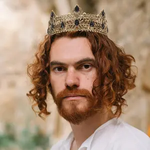 Gold Color King Crowns for Men, Royal Crown with Black Rhinestone, Birthday Crown for Men, Wedding Cosplay Prom Party Decoratios