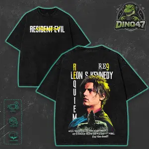 Retro Limited Leon Kennedy Resident Evil Requiem Graphic T-Shirt Hoodie Sweatshirt Tank Top Streetwear Menswear Horror game Vintage Washed Gift for game fans Oversized Gaming Merch