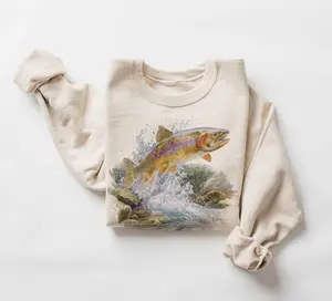 Rainbow Trout Jumping Fish Graphic Sweatshirt Fishing Lover Gift River Splash Wildlife Art Angler Unisex Crewneck Pullover Outdoor Nature Apparel